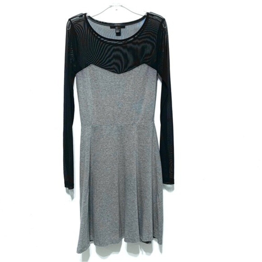 Forever 21 Gray & Black Stretch Sheer Long Sleeve Short Dress sz Small